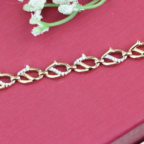 "Rose Gold Link Bracelet with CZ Accents, Elegant Chain Design, XPBL0831 - Picture 12 of 12